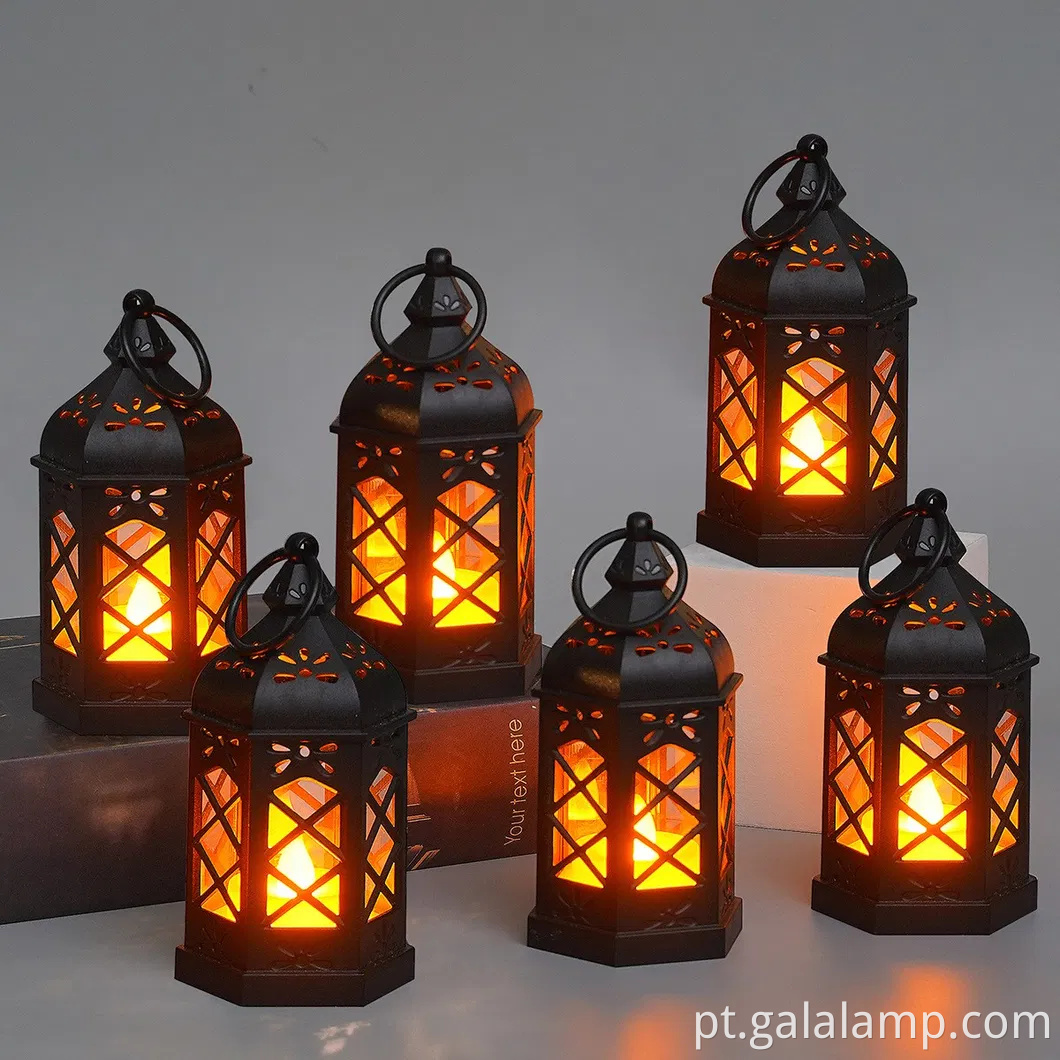Lâmpada de vento retro mini hexagonal com luz LED branca quente